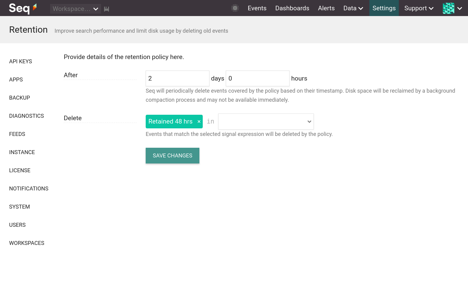 Creating a retention policy