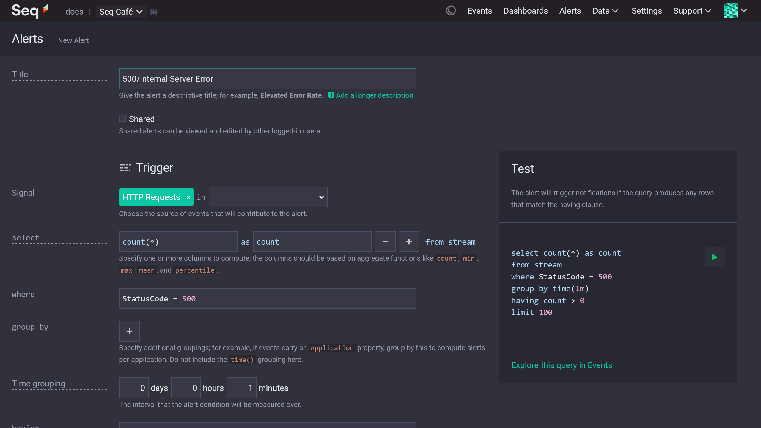 Alert Editor with properties carried over from Events.