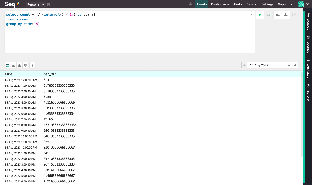 Using the interval() function in a query.