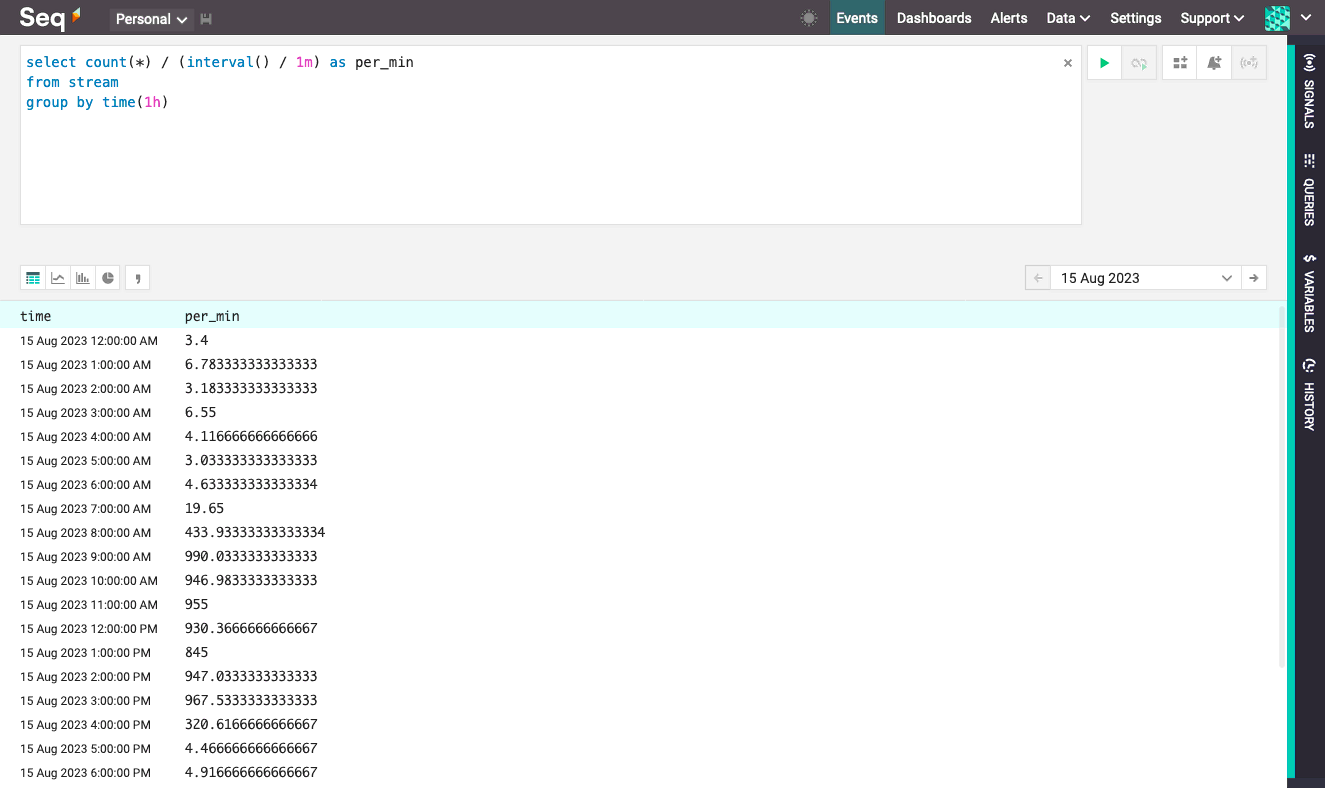 Using the interval() function in a query.