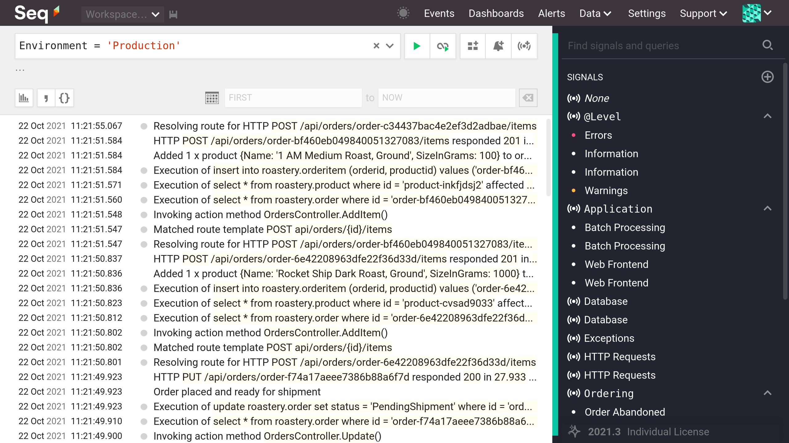 Filtering events.