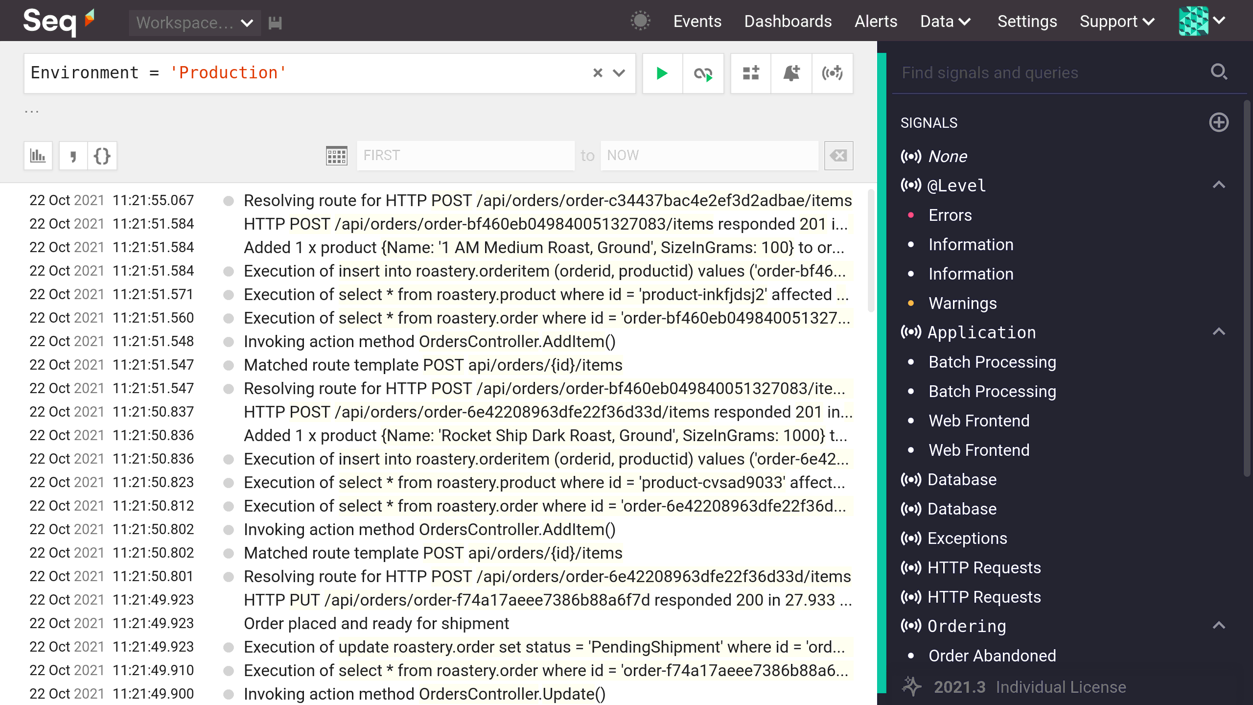 Filtering events.