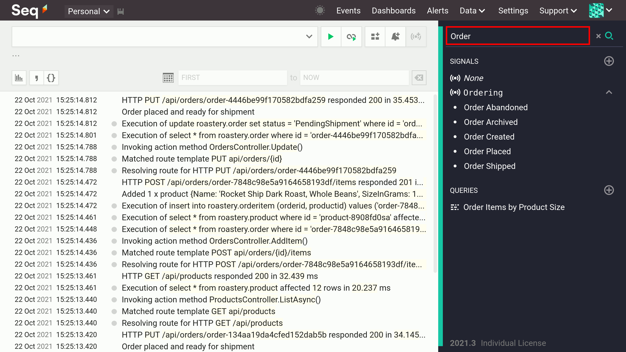 Adding shared signals to a workspace.