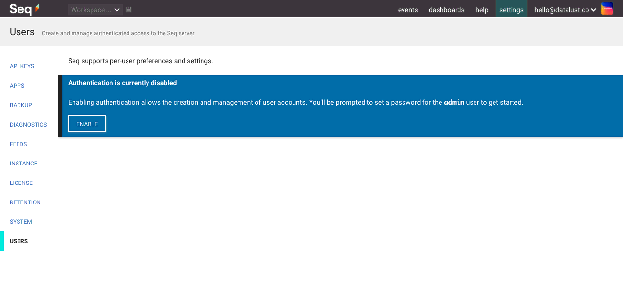 Enable authentication