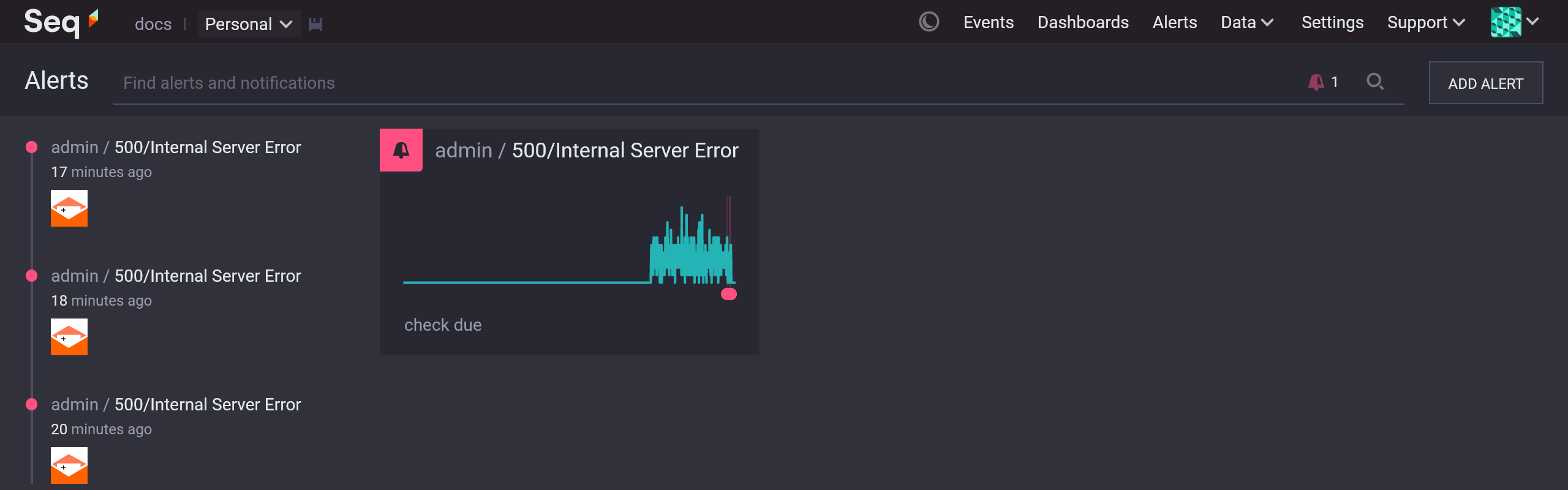 New alert saved to the Alerts screen.