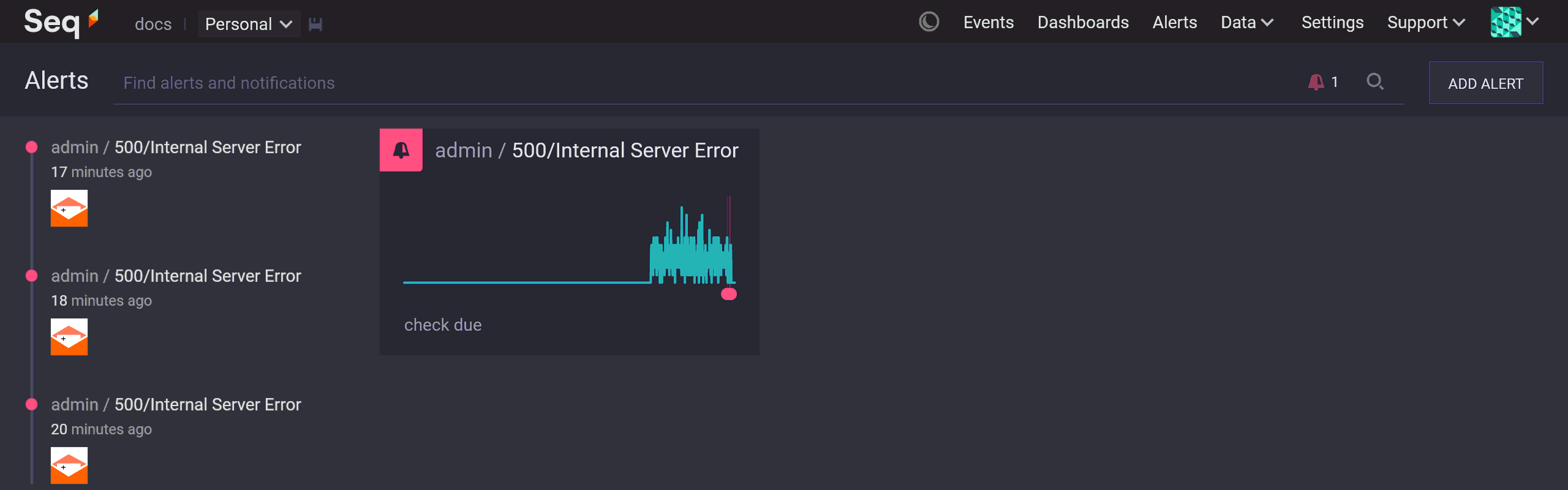 New alert saved to the Alerts screen.