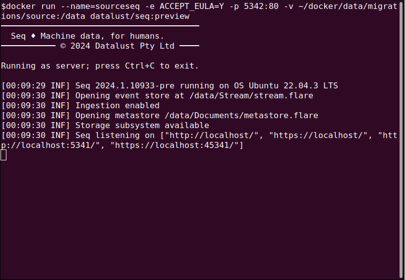 Starting a Seq docker container