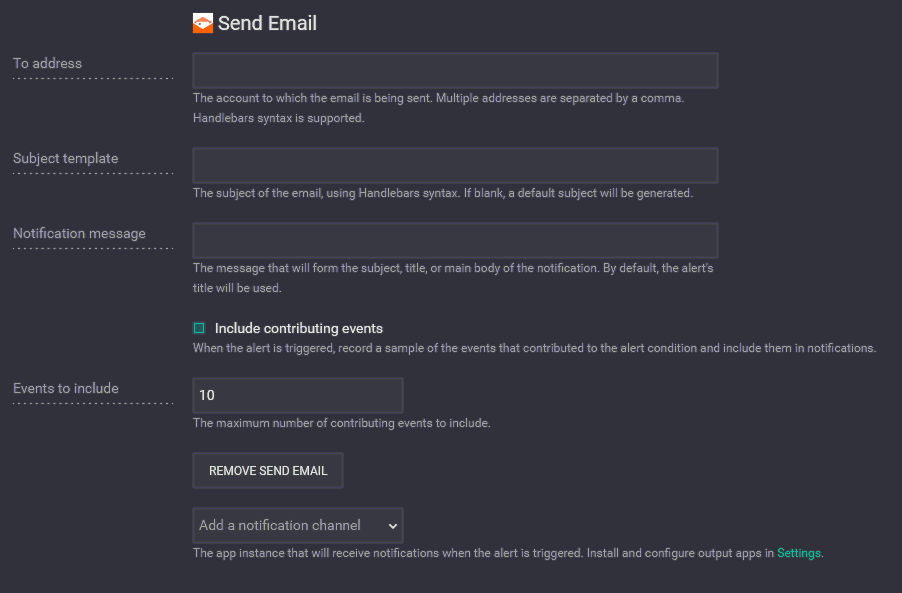 Email notification with Include contributing events checked.