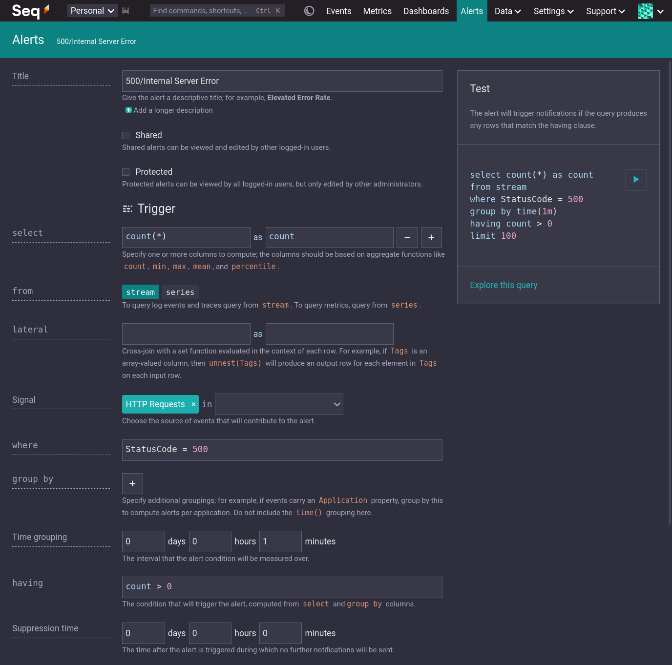 Alert Editor with properties carried over from Events.