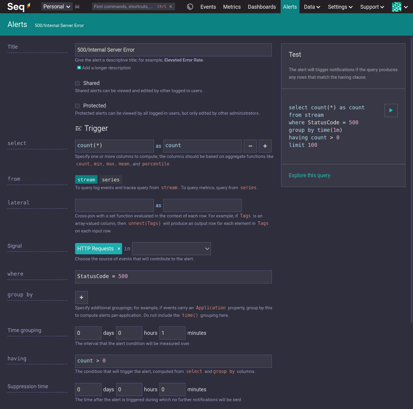 Alert Editor with properties carried over from Events.