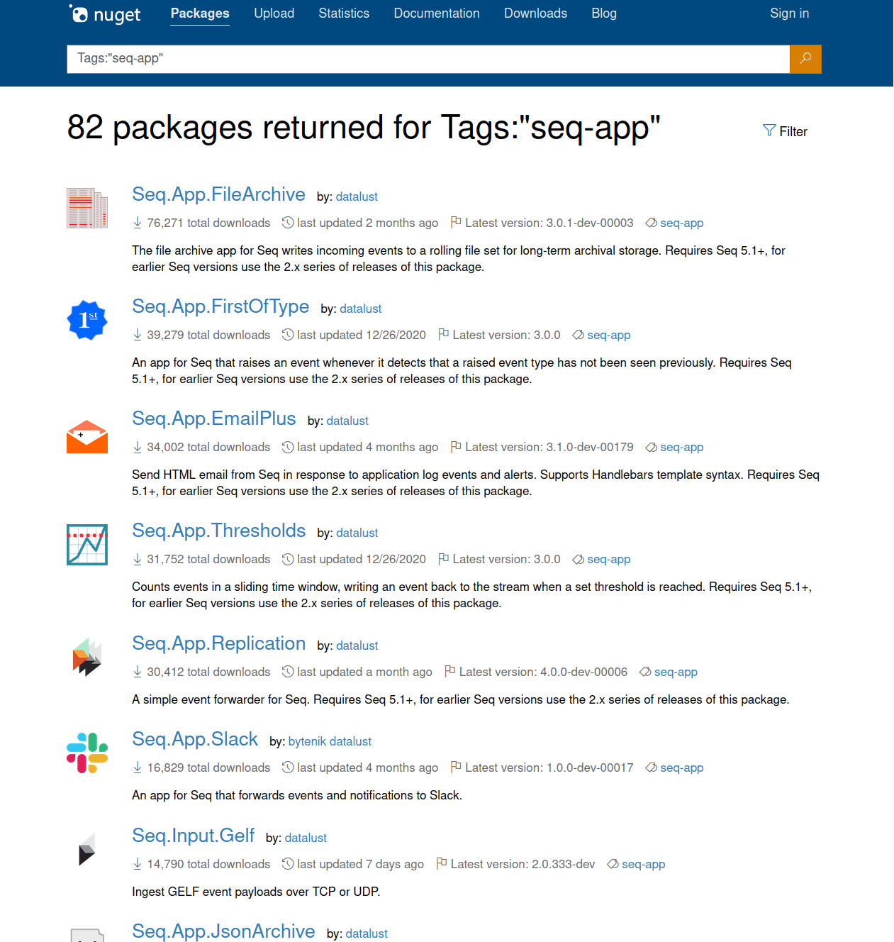 List of Seq apps on nuget