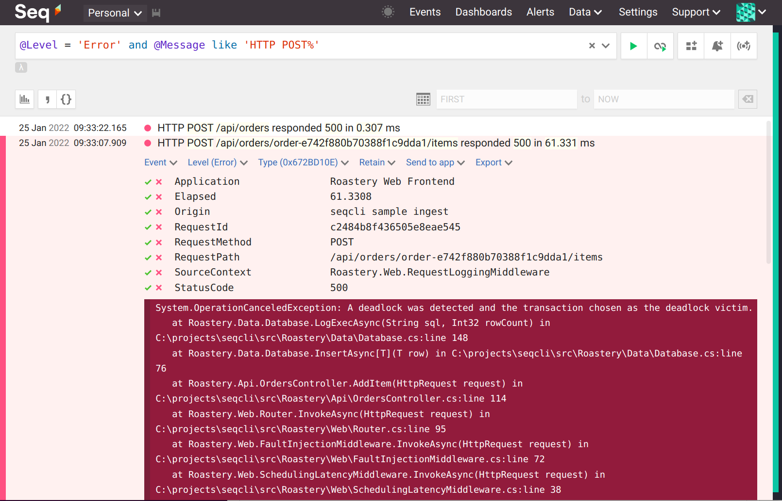 Viewing an event in Seq