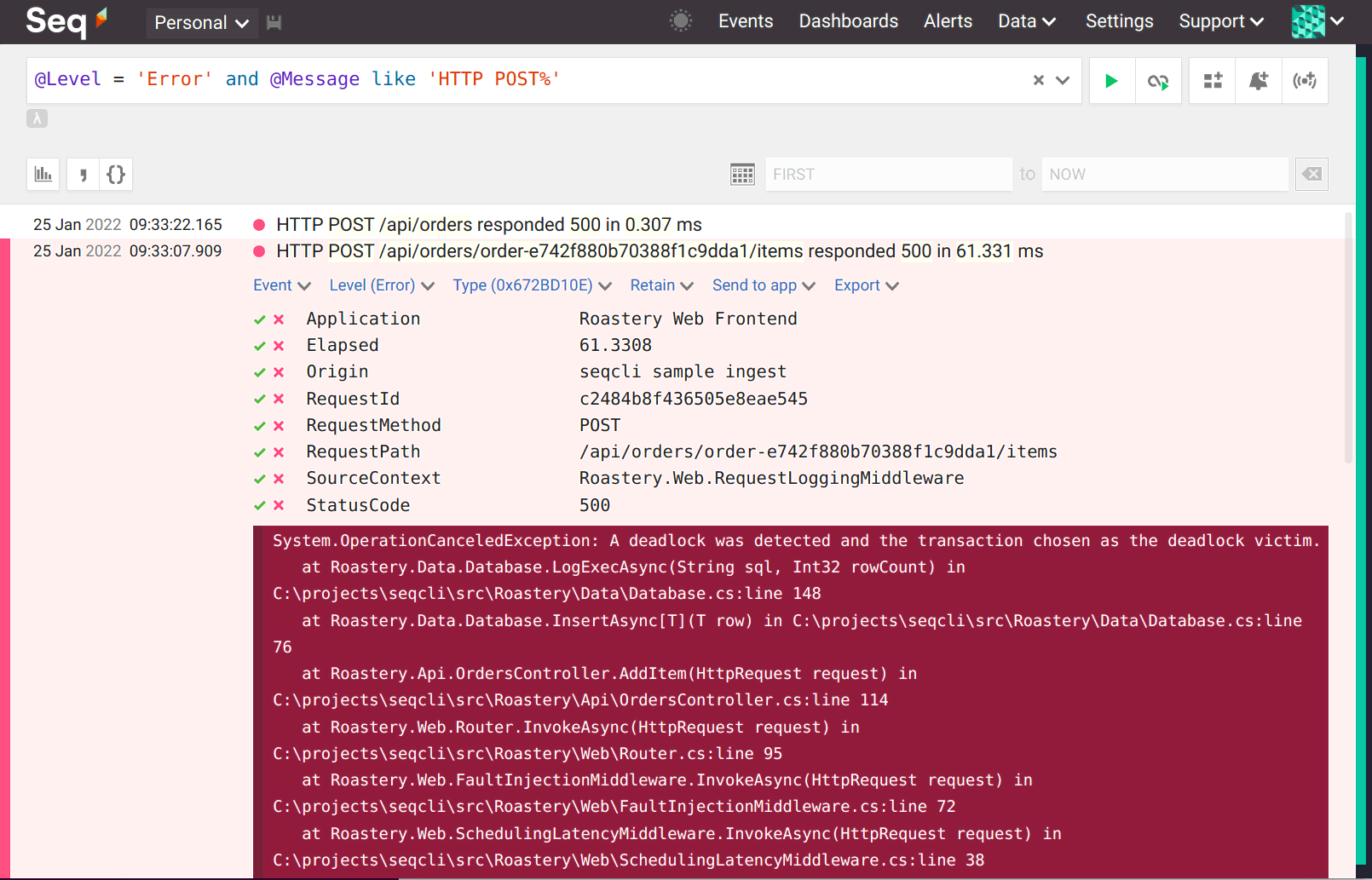 Viewing an event in Seq