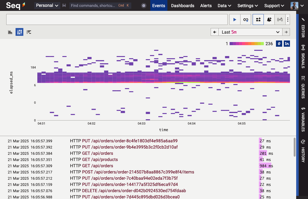 Seq 2025.1 Events screen showing a heatmap visualization.