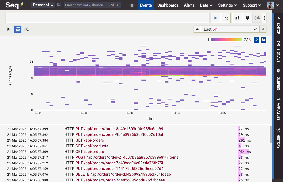 Seq 2025.1 Events screen showing a heatmap visualization.