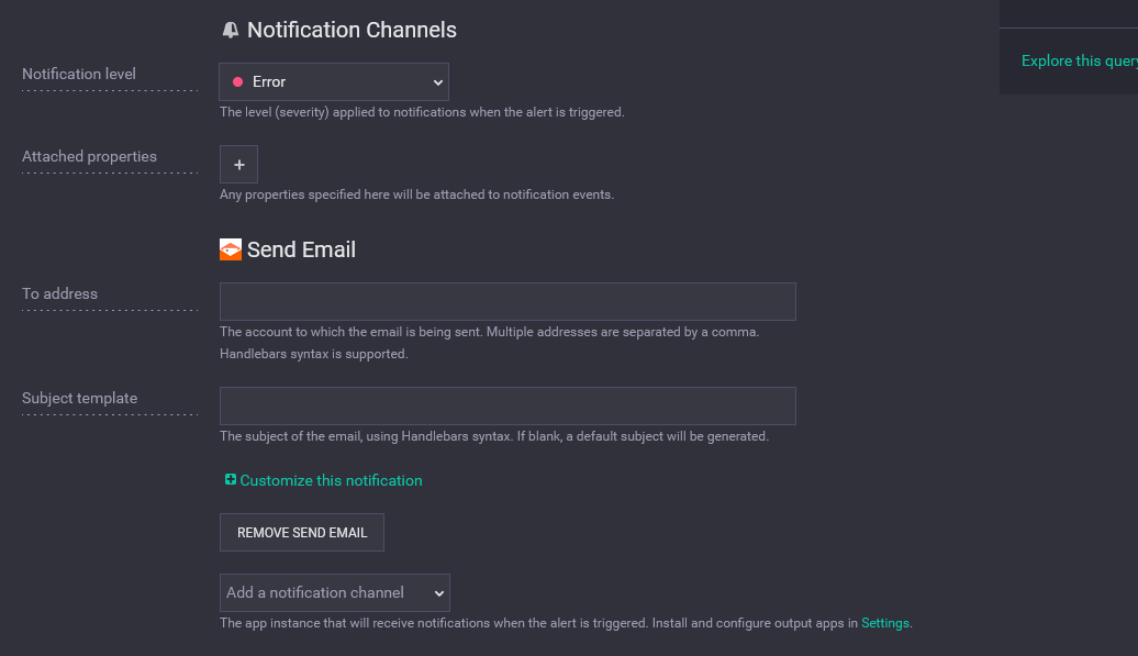 Notifications section, showing the Email app selected.