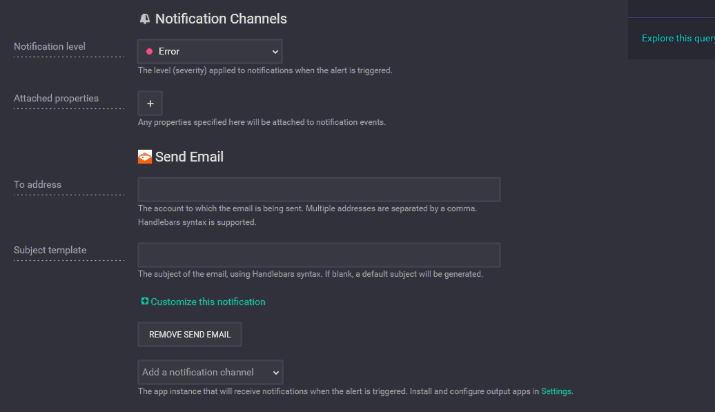Notifications section, showing the Email app selected.