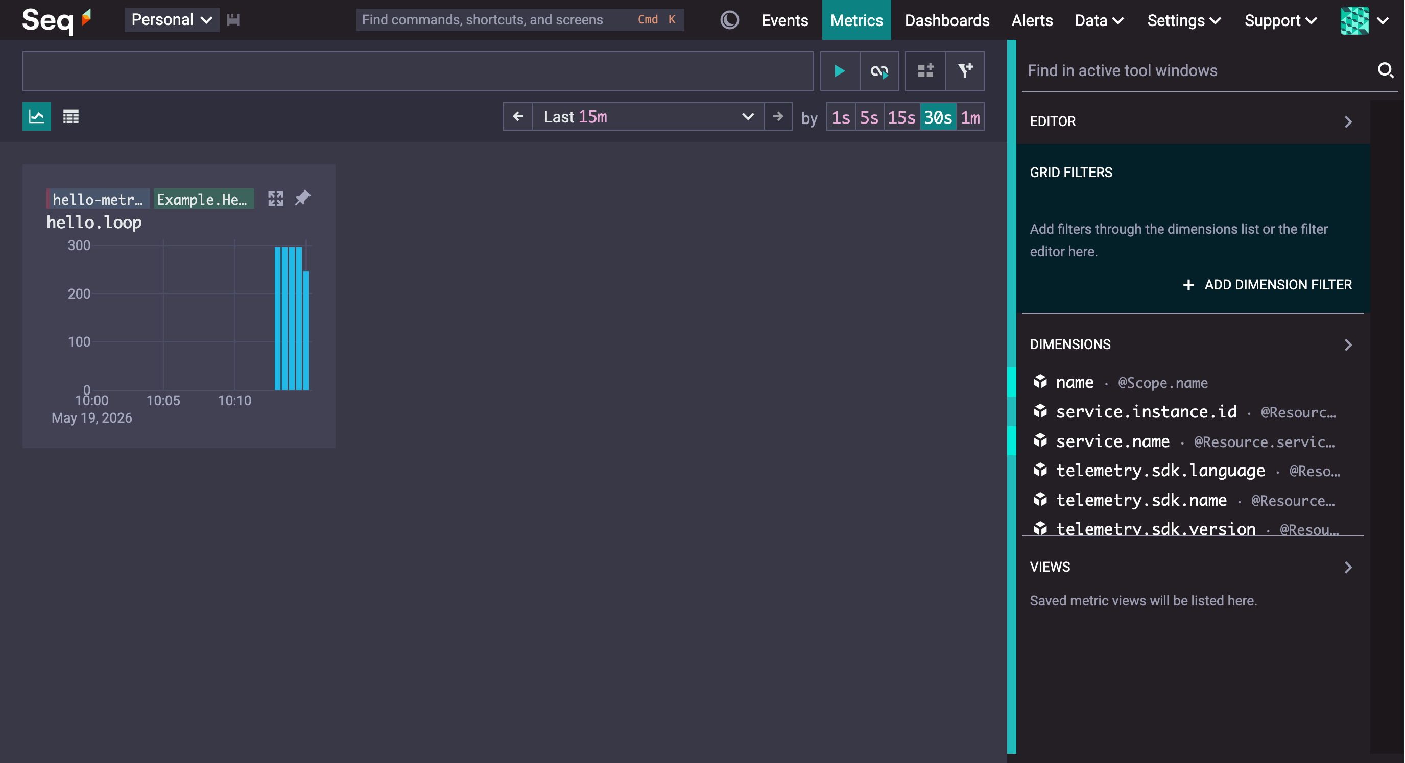The example counter shown in the Seq Metrics screen.