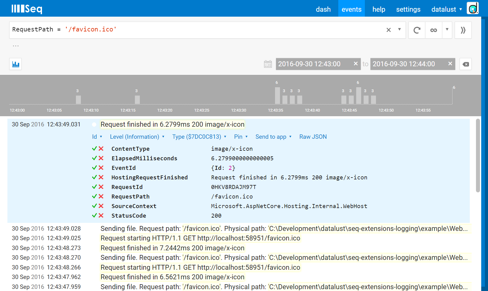 ASP.NET Core log messages in Seq