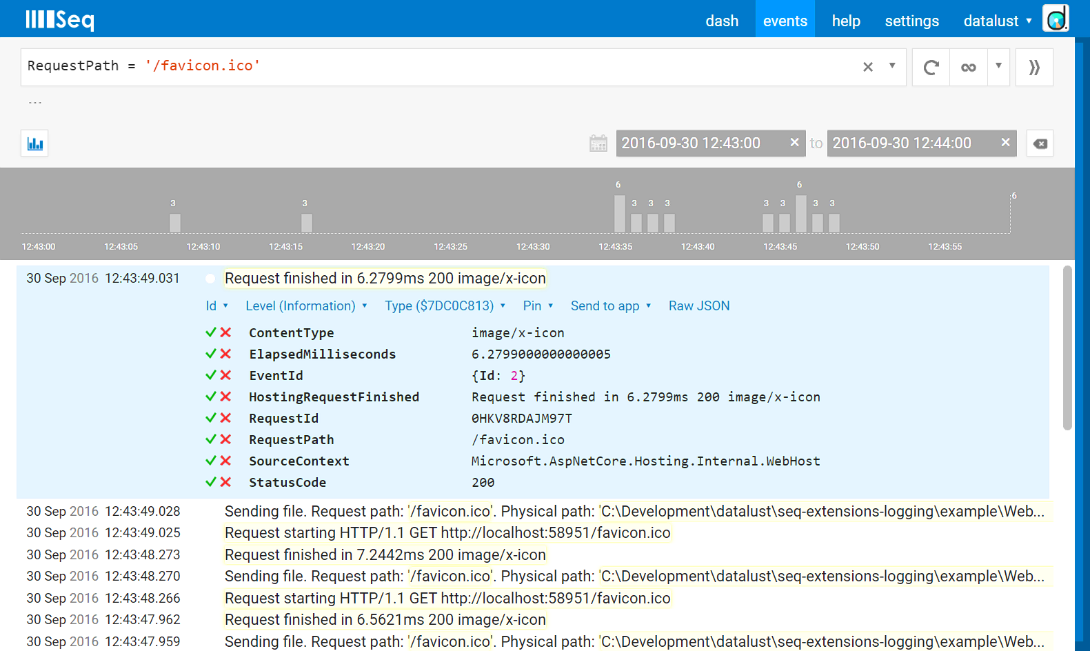 ASP.NET Core log messages in Seq