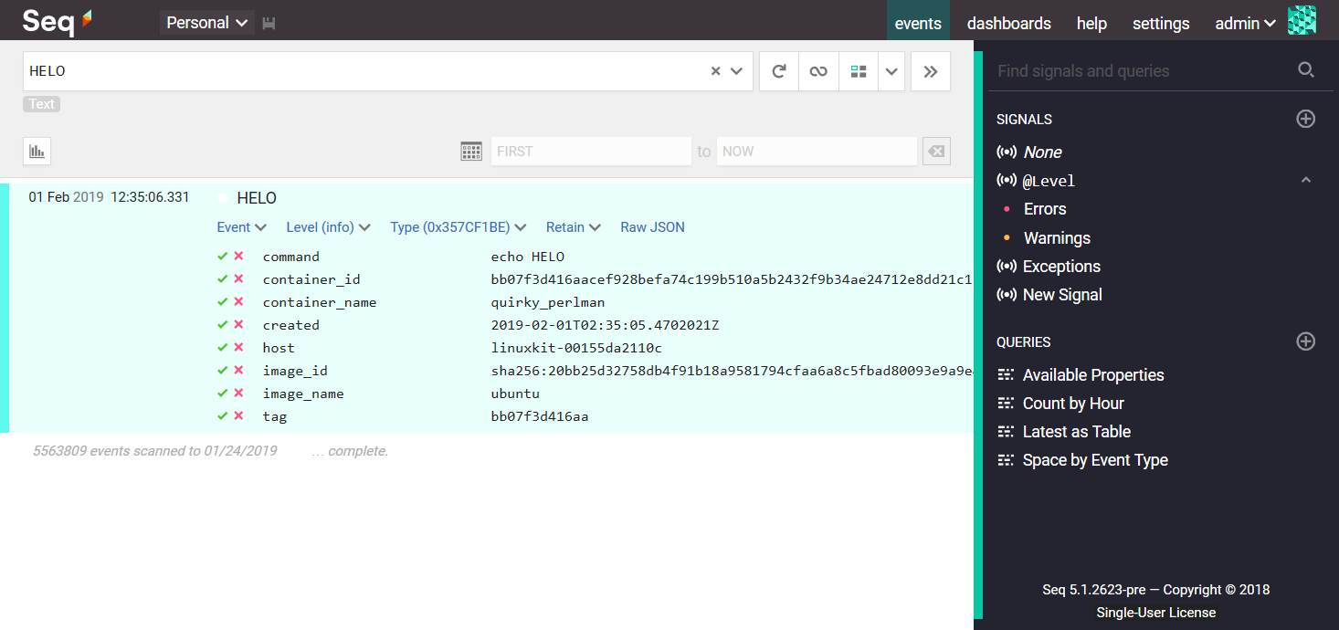 Docker container logs in Seq