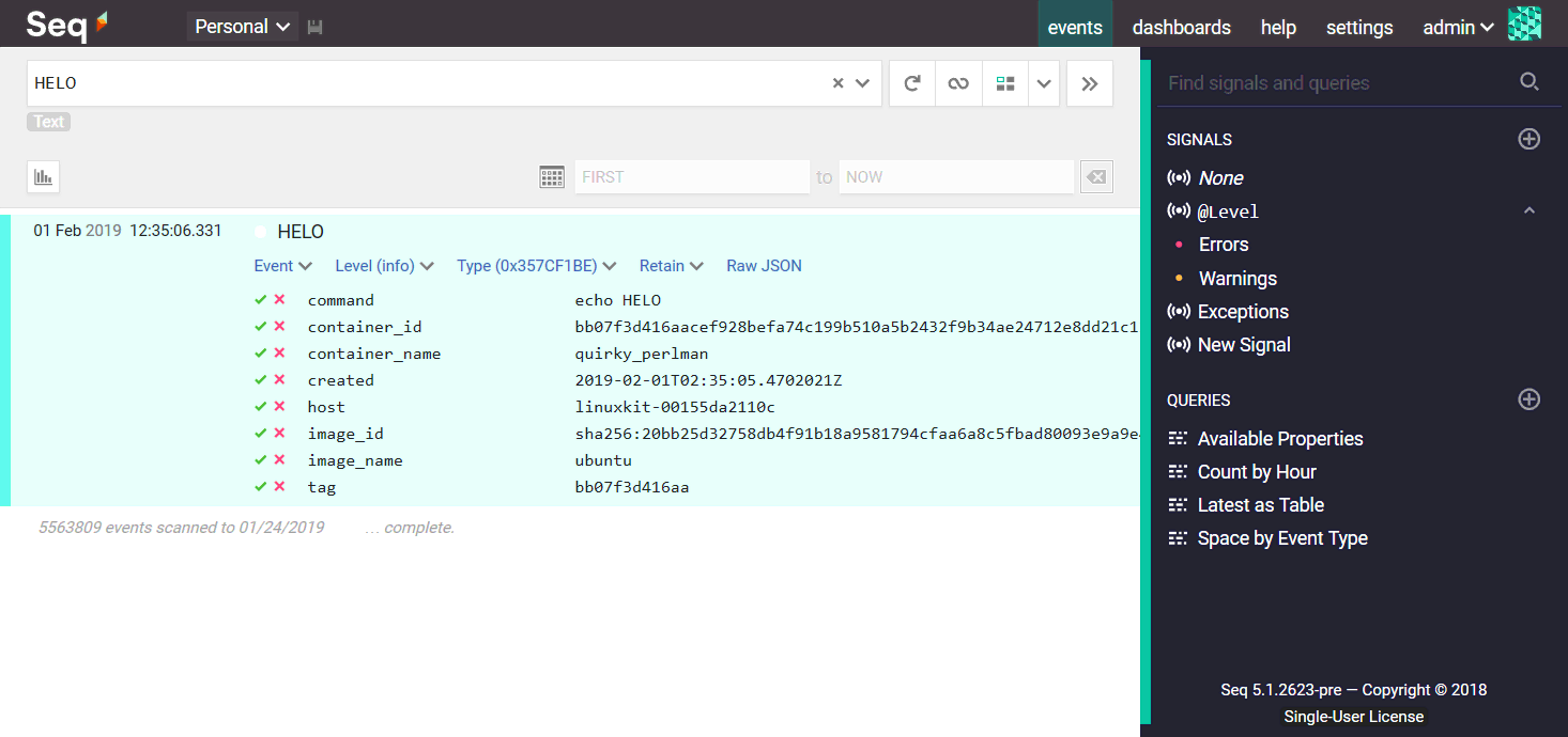 Docker container logs in Seq