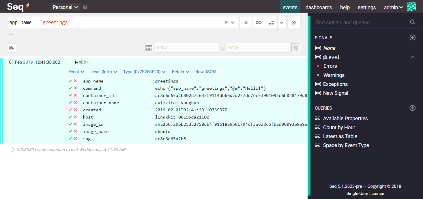 Structured Docker container logs in Seq