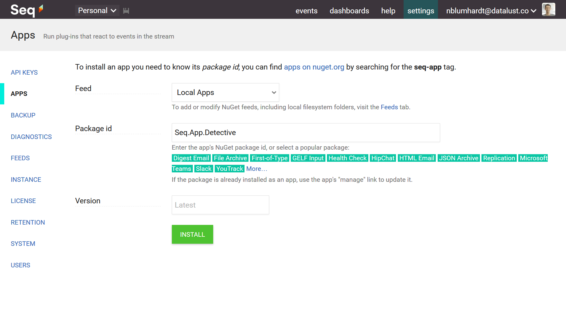 Installing the app package