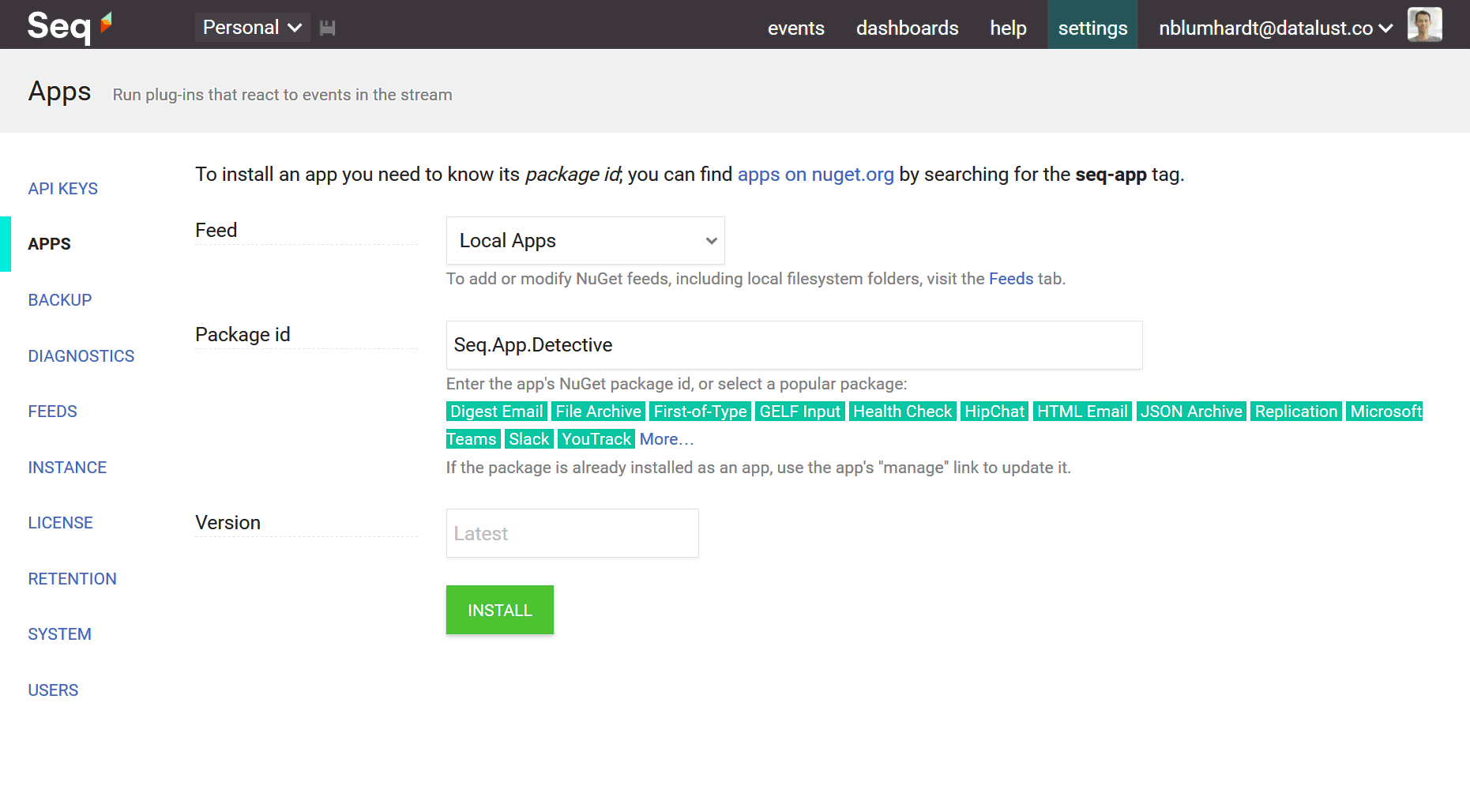 Installing the app package