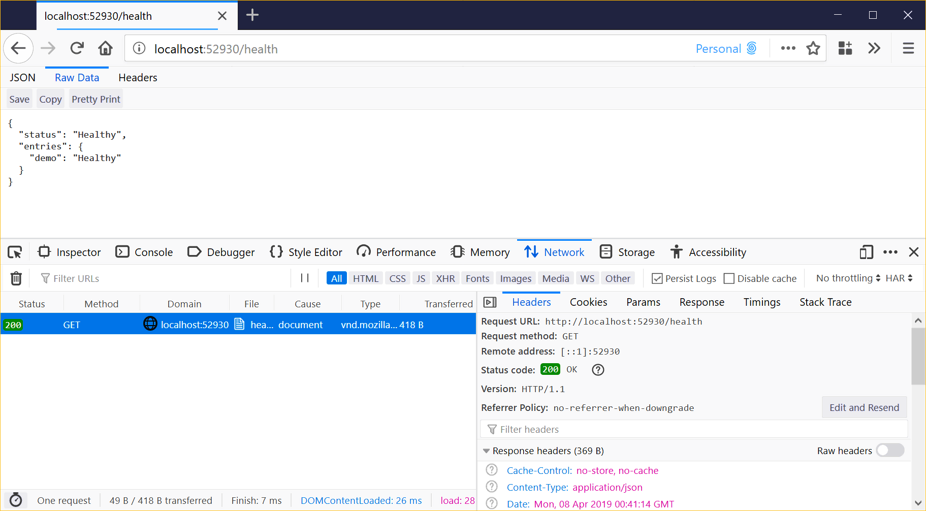 ASP.NET Core 2.2 health check endpoint