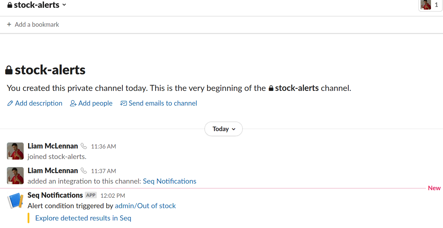 Seq alert has arrived in Slack
