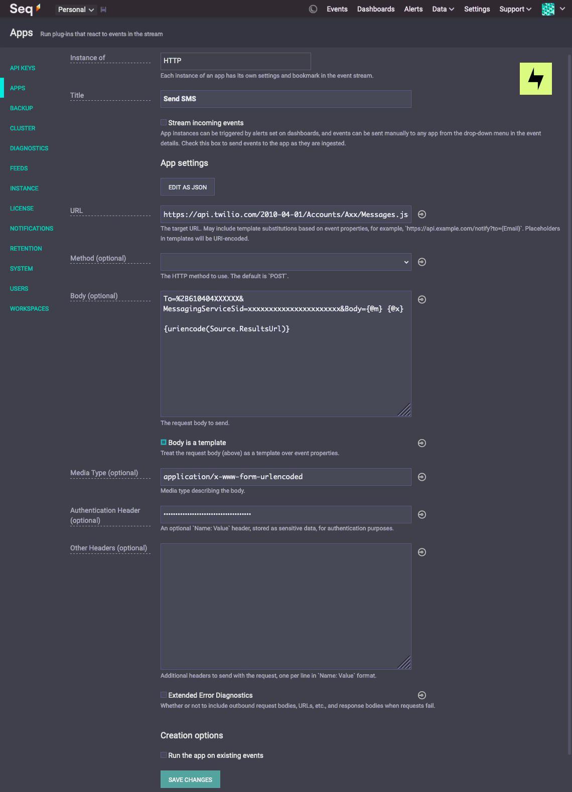 Configuring a Seq app to make HTTP requests