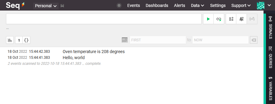 Log events in the Seq Events view