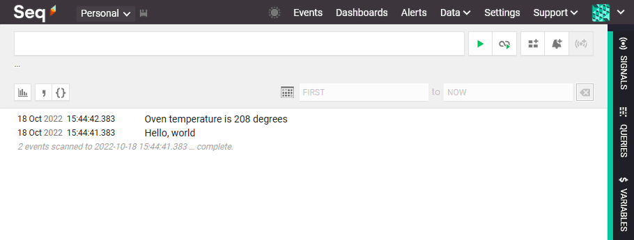 Log events in the Seq Events view