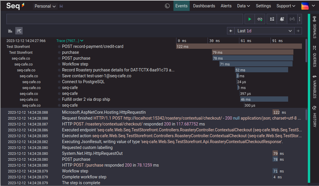 Seq 2024.1 with Trace View open.