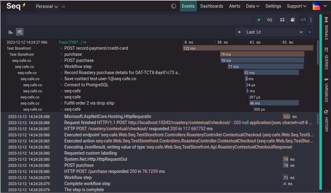 Seq 2024.1 with Trace View open.