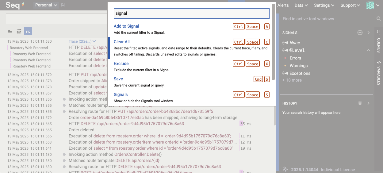 The Seq command palette