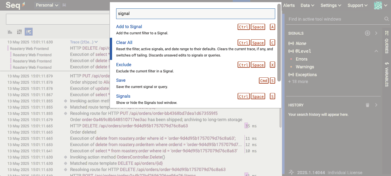 The Seq command palette