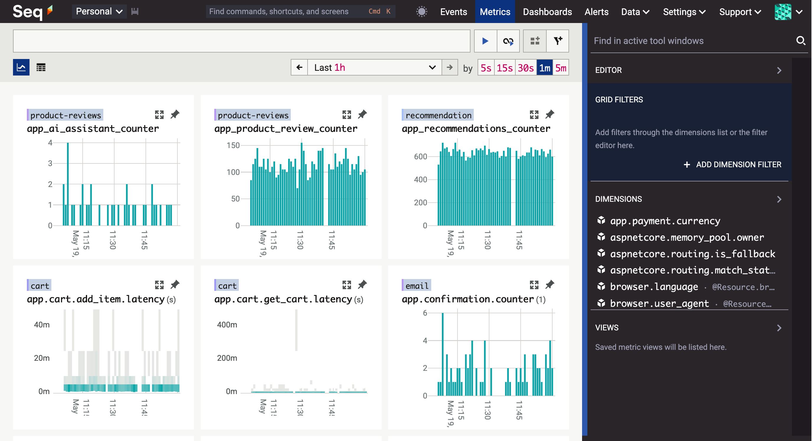 The Seq 2026.1 preview Metrics screen